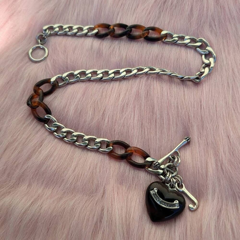 Juicy Couture Y2K Tortoiseshell & Silver-tone Puffy Heart Starter Vintage Charm